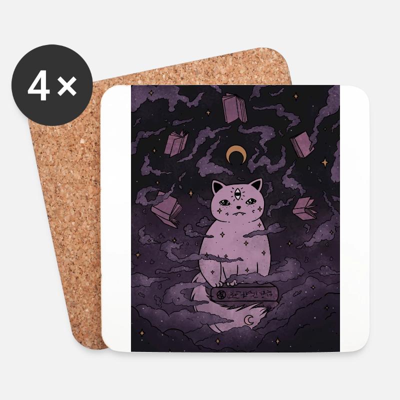 Halloween Bücher Hexe Katze - Untersetzer (4er-Set) - Weiß