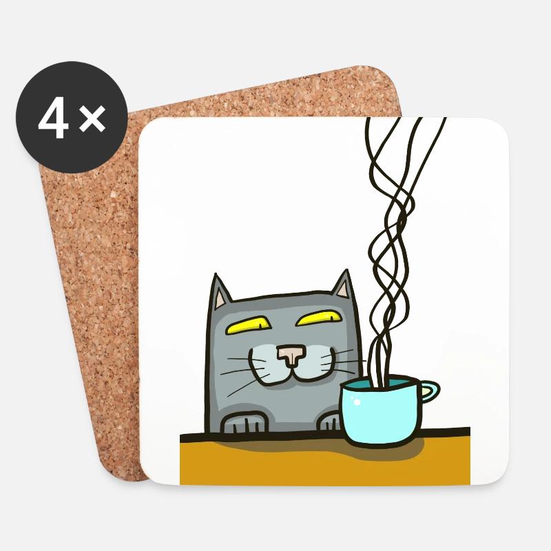 Cat with coffee - Coasters (set of 4) - white