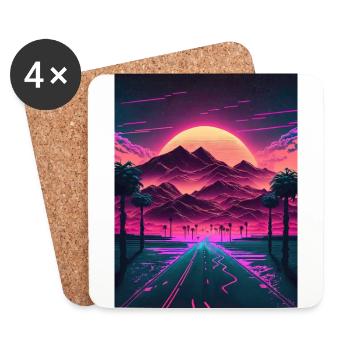 Neon Sunrise Over the Synthwave Mountains - Untersetzer (4er-Set) - Weiß - Vorne