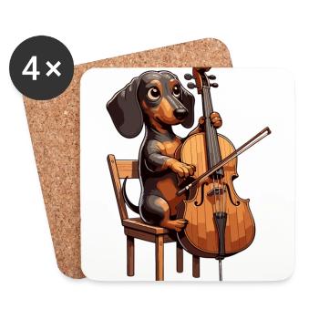 Teckel mignon jouant du violoncelle - Dessous de verre (lot de 4) - blanc - Devant