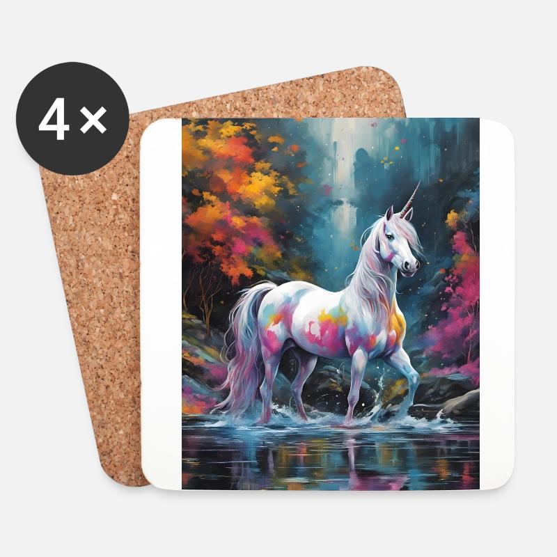 Ein Einhorn mit Farbtupfern - Untersetzer (4er-Set) - Weiß