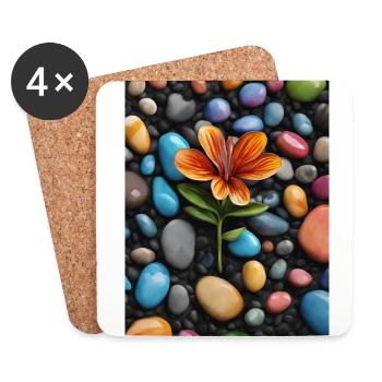 Une fleur au milieu de galets de couleurs - Dessous de verre (lot de 4) - blanc - Devant