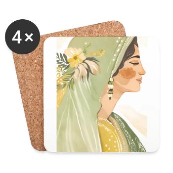 Art minimaliste | Femme au portrait vert - Dessous de verre (lot de 4) - blanc - Devant