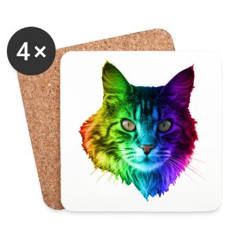 Regenbogenkatze - Untersetzer (4er-Set) - Weiß - Vorne
