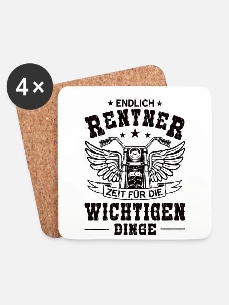Endlich Rentner Motorrad Ruhestand Sprüche - Untersetzer (4er-Set) - Weiß