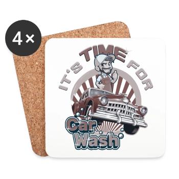 Il est temps pour le lavage de voiture - look vintage - Dessous de verre (lot de 4) - blanc - Devant