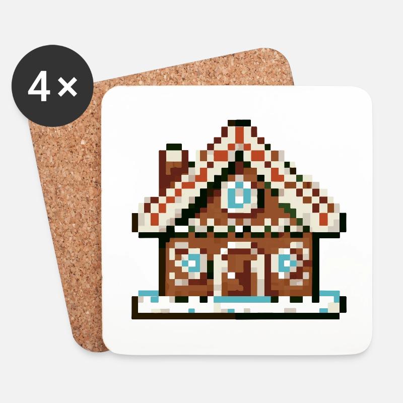 Lebkuchenhaus in Pixel Art - Untersetzer (4er-Set) - Weiß