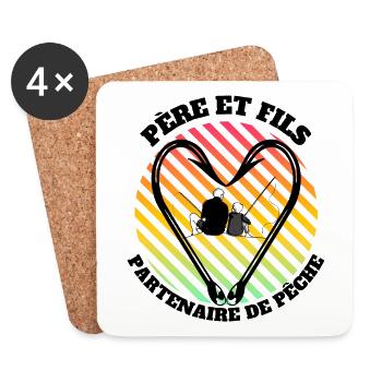 Père et fils, Partenaire de pêche. Passion pêche. - Dessous de verre (lot de 4) - blanc - Devant