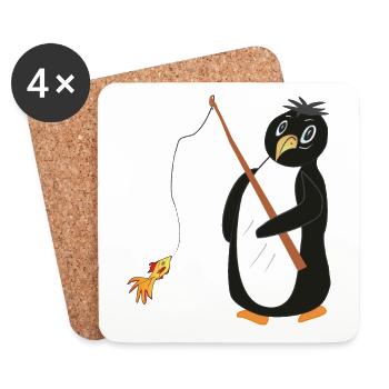 Pinguin Fischer - Untersetzer (4er-Set) - Weiß - Vorne