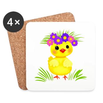 Petit poulet - Dessous de verre (lot de 4) - blanc - Devant
