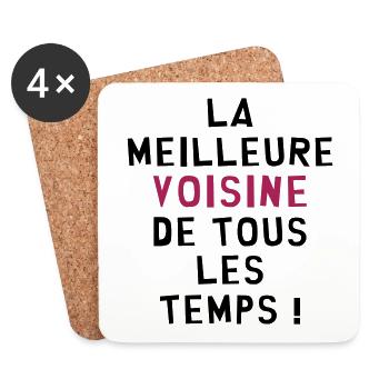 Voisin - Voisine - Fête de Voisins - Dessous de verre (lot de 4) - blanc - Devant