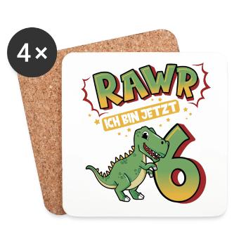 6. Geburtstag "Rawr ich bin jetzt 6" Dino Geschenk - Untersetzer (4er-Set) - Weiß - Vorne