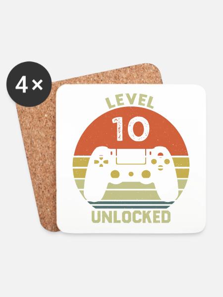 Level 10 Unlocked 10 Geburtstag Geschenk - Untersetzer (4er-Set) - Weiß
