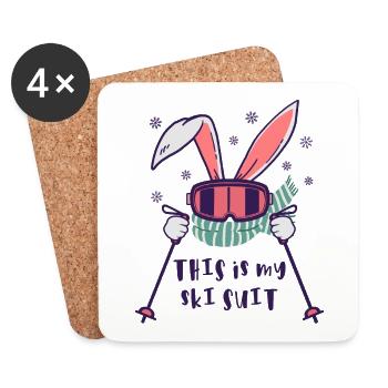 This is my Ski Suit Skiing Rabbit with ski poles - Coasters (set of 4) - white - Front