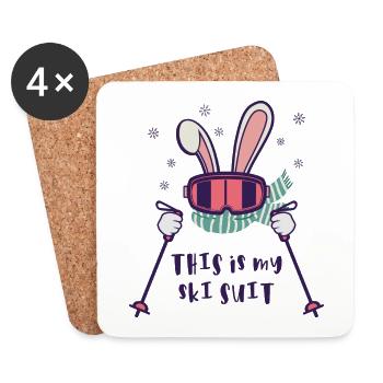 This is my Ski Suit Skiing Rabbit with ski poles - Coasters (set of 4) - white - Front