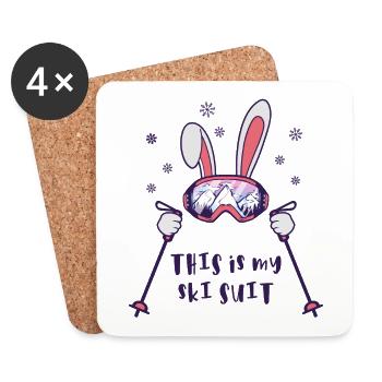 This is my Ski Suit Skiing Rabbit with ski poles - Coasters (set of 4) - white - Front