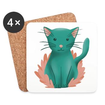 Chat chaton mignon et nature - Dessous de verre (lot de 4) - blanc - Devant