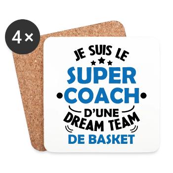 Je Suis Le Super Coach D'une Dream Team De Basket - Dessous de verre (lot de 4) - blanc - Devant
