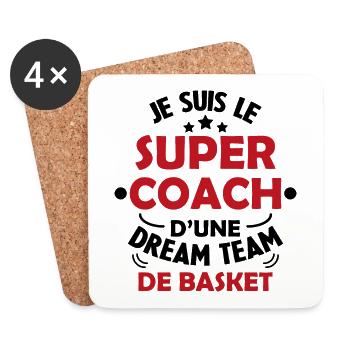 Je Suis Le Super Coach D'une Dream Team De Basket - Dessous de verre (lot de 4) - blanc - Devant