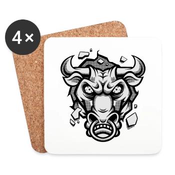 Bull Head Bull Strong Wild Power Animal - Coasters (set of 4) - white - Front