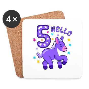 Hello FIVE Donkey , Fifth birthday, 5th Birthday - Coasters (set of 4) - white - Front