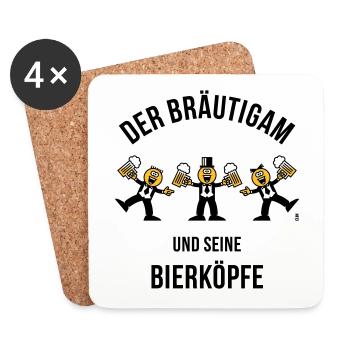 Der Bräutigam / Bierköpfe (Karikatur / 3C / B) - Untersetzer (4er-Set) - Weiß - Vorne