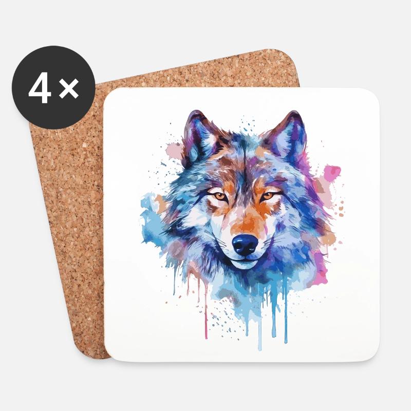 Aquarell Wolf - Untersetzer (4er-Set) - Weiß