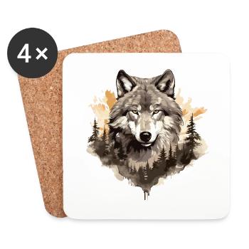 Wolf Wolfskopf Natur Wildnis Wald Bäume Kunst - Untersetzer (4er-Set) - Weiß - Vorne