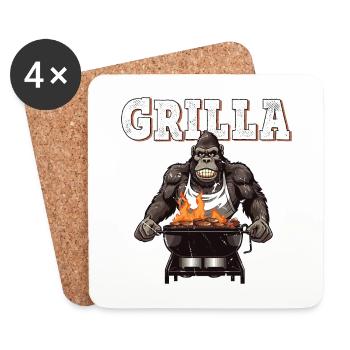 Grillen Grilla Griller Gorilla BBQ Spruch Lustig - Untersetzer (4er-Set) - Weiß - Vorne