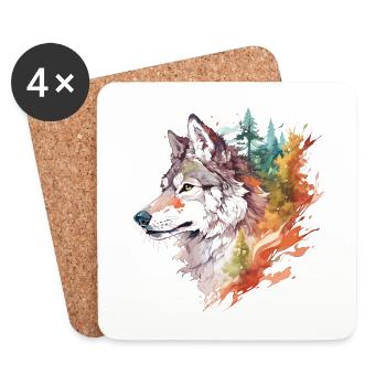 Wolf Wolfskopf Natur Wildnis Abenteuer Wald Kunst - Untersetzer (4er-Set) - Weiß - Vorne