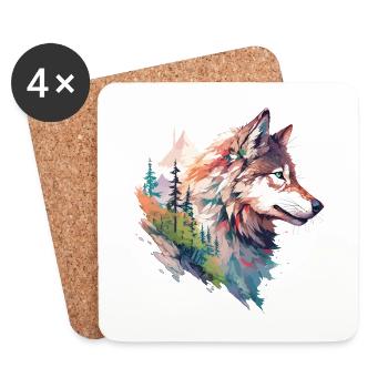 Wolf Wolfskopf Natur Wildnis Abenteuer Wald Kunst - Untersetzer (4er-Set) - Weiß - Vorne