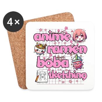 Anime Ramen Bubble Tea Kawaii Drawing - Coasters (set of 4) - white - Front