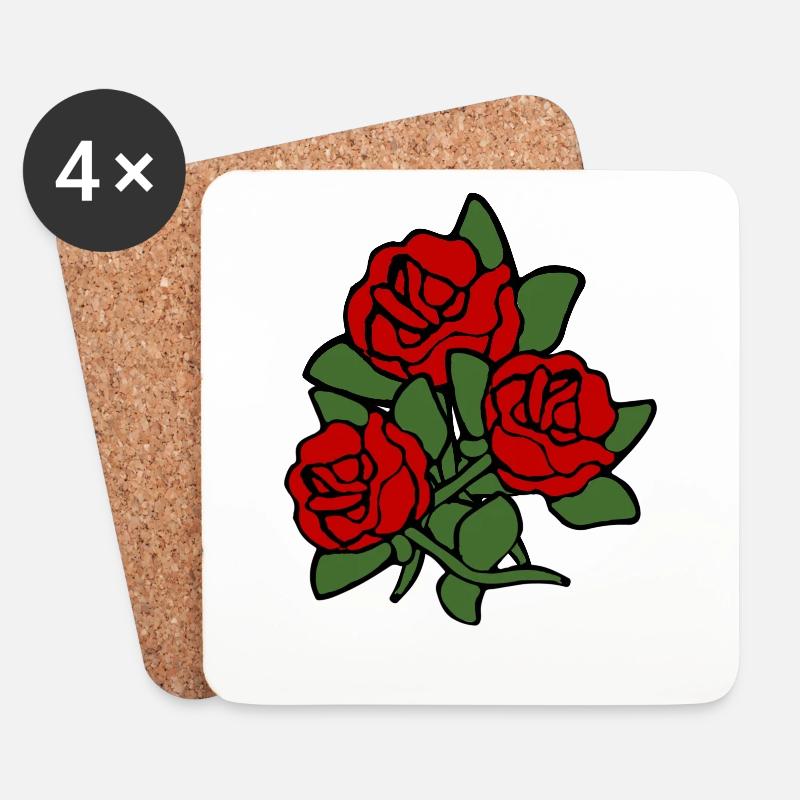 Rose - Rosen -rote Rosen - Untersetzer (4er-Set) - Weiß
