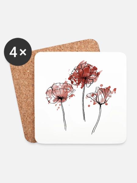 3 Mohnblumen - Untersetzer (4er-Set) - Weiß
