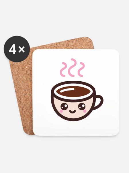 Kawaii-Kaffee - Untersetzer (4er-Set) - Weiß