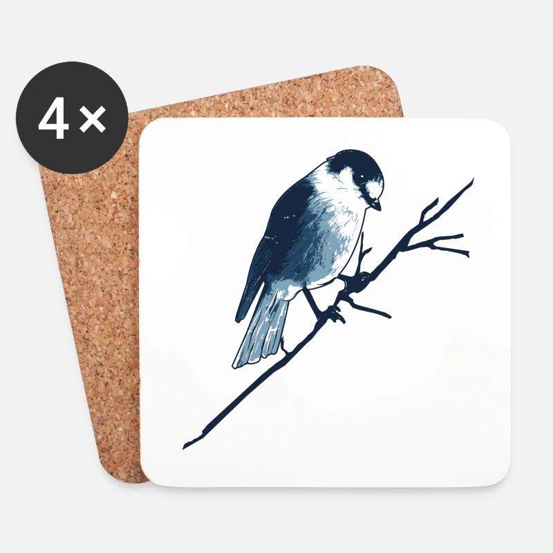 Spatz auf Ast - Untersetzer (4er-Set) - Weiß