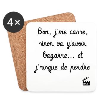Va y avoir bagarre ! Citation Série H - Humour - Dessous de verre (lot de 4) - blanc - Devant