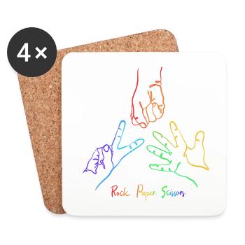 Schere Stein Papier Hände Linie Zeichnung - Untersetzer (4er-Set) - Weiß - Vorne