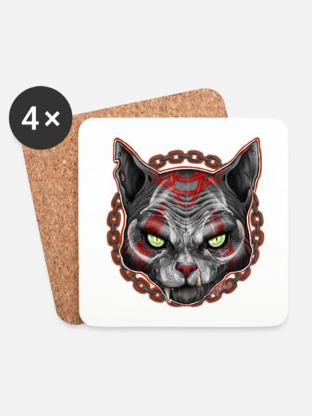 CHARIVARI Alley Cat V1 - Skull - Coasters (set of 4) - white