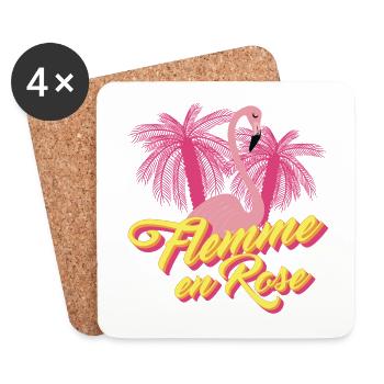 Flemme en Rose, Flamant Rose - Jeu de mots Humour - Dessous de verre (lot de 4) - blanc - Devant
