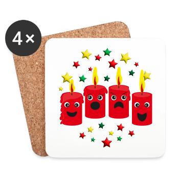 4. Adventskerzen mit Sternen. - Untersetzer (4er-Set) - Weiß - Vorne
