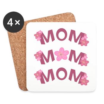 MOM mit Rosa Blumen, ein Dankeschön zum Muttertag. - Untersetzer (4er-Set) - Weiß - Vorne