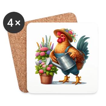 Huhn als Gärtner - Untersetzer (4er-Set) - Weiß - Vorne