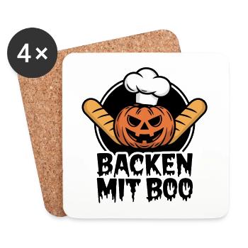 Halloween Kürbis mit Bäckermütze und Brot - Untersetzer (4er-Set) - Weiß - Vorne