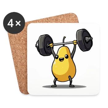 Poire forte soulever des poids Fitness Cartoon - Dessous de verre (lot de 4) - blanc - Devant