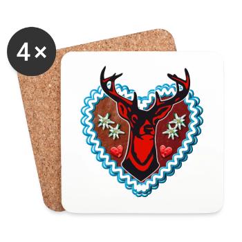 32 Lebkuchenherz Wiesn Hirsch Edelweiss Herzen - Untersetzer (4er-Set) - Weiß - Vorne