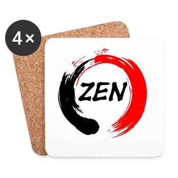 Zen written in enso zen circle red and black - Coasters (set of 4) - white - Front