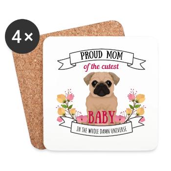 Hundemama Baby coole Sprüche Hund Mops Süß - Untersetzer (4er-Set) - Weiß - Vorne