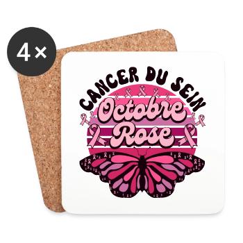 Papillon Retro Cancer Du Sein Octobre Rose - Dessous de verre (lot de 4) - blanc - Devant
