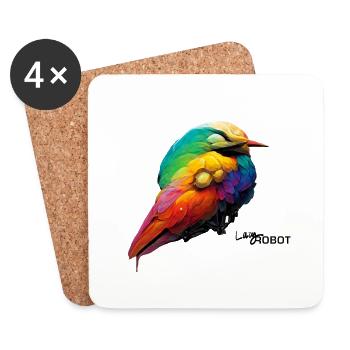 Oiseau robot arc-en-ciel paresseux réaliste - Dessous de verre (lot de 4) - blanc - Devant